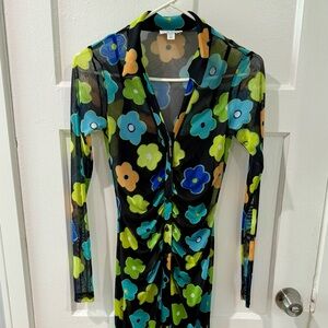 Topshop Black Floral Long Sleeve Dress